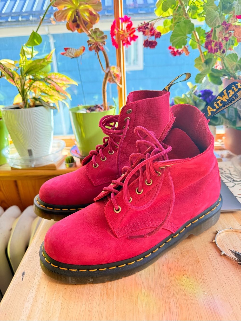 Dr. Martens Hot Pink Suede Lace-Up Boots - Size 9W
